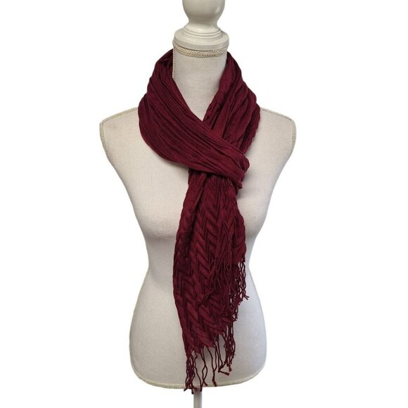 Two Scarves Wraps Fringe Crinkle Long Blue Red - Picture 2 of 7